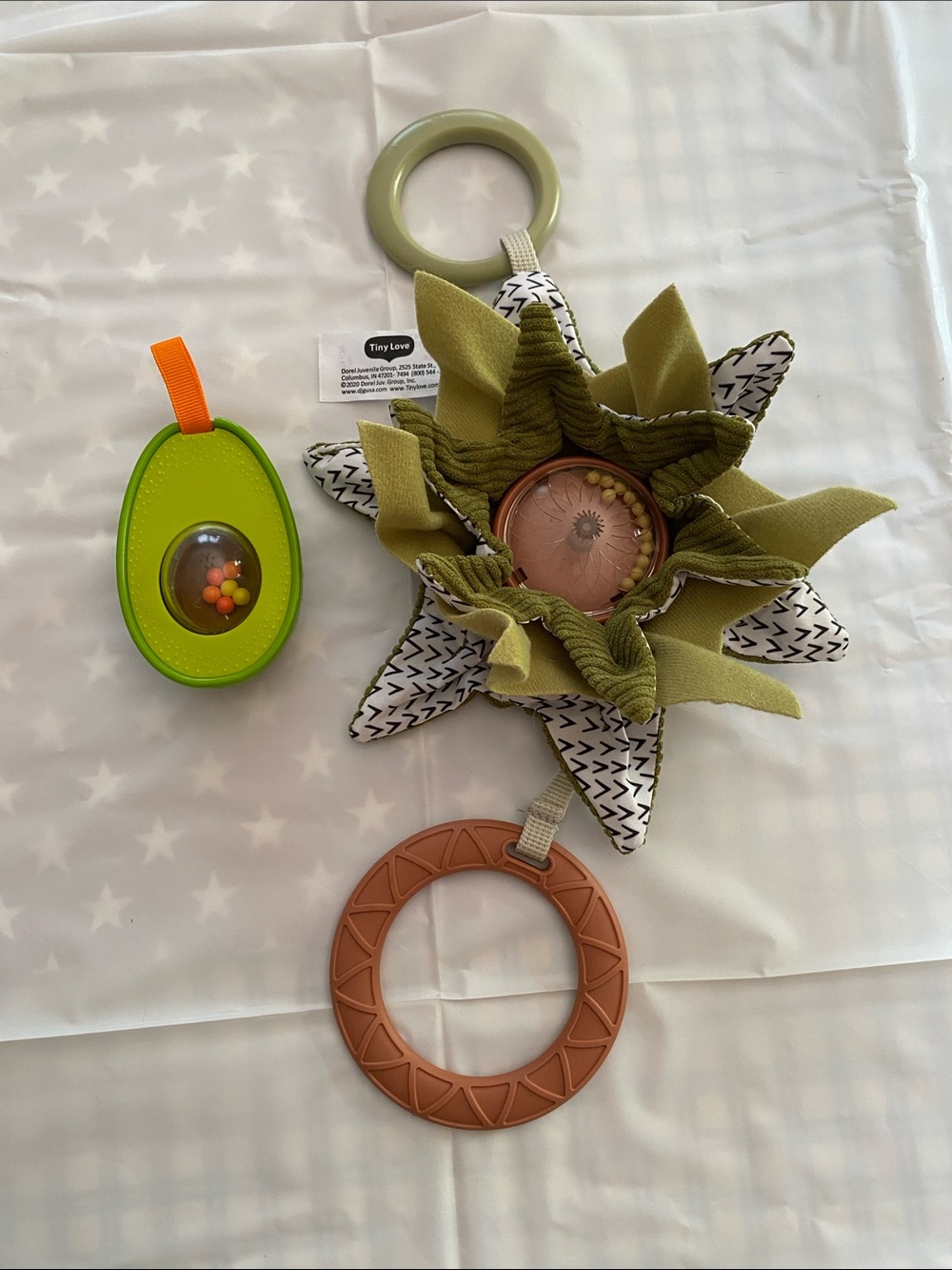 Plush Sunflower Teething Toy in Olive Green by Tiny Love